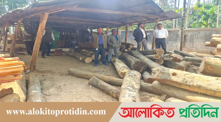 প্রশাসন ও বন বিভাগের যৌথ অভিযানে  অবৈধ সমিল উচ্ছেদ, কাঠ জব্দ