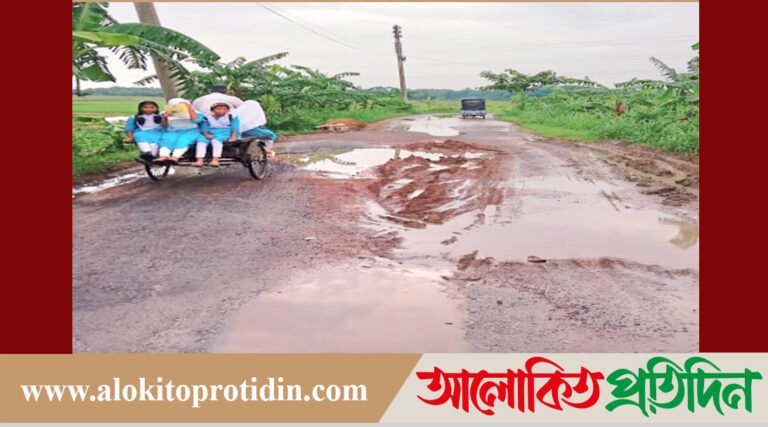 ফরিদপুরের নগরকান্দায় ভবুকদিয়া সলিথা সড়কে খানাখন্দ, যানচলাচল ব্যাহত