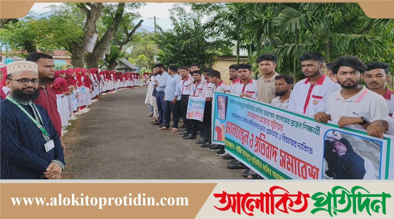 নবীনগরে শিক্ষার্থী জুঁই হত্যাকারীদের গ্রেফতার ও বিচারের দাবিতে মানববন্ধন