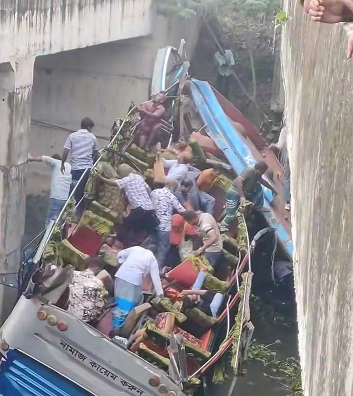 মানিকগঞ্জের বরংগাইলে সেলফি পরিবহনের বাস খা*লে পড়ে নি*হত ১,আ*হত অনেক