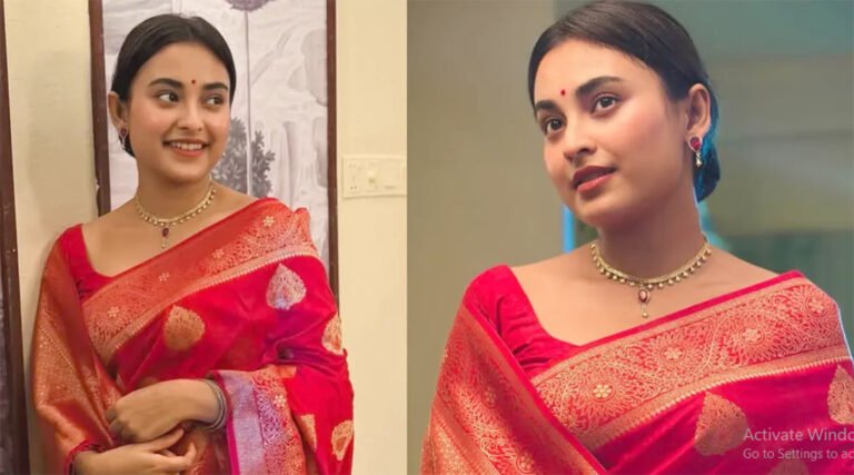 আজ লাল শাড়িতে তটিনীর চোখজুড়ানো রূপ