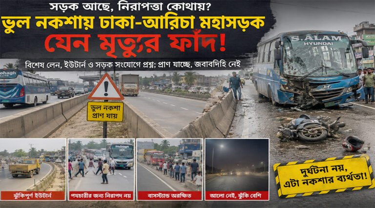 ঢাকা-আরিচা মহাসড়কে নিরাপত্তা নিয়ে প্রশ্ন, ঝুঁকিপূর্ণ নকশায় বাড়ছে দুর্ঘটনার আশঙ্কা